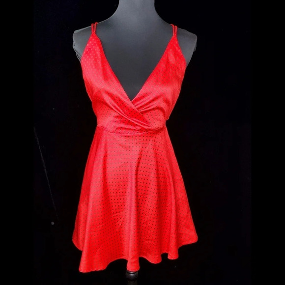 Zara Red Polka Dot Skater Dress Open Back - Picture 1 of 9